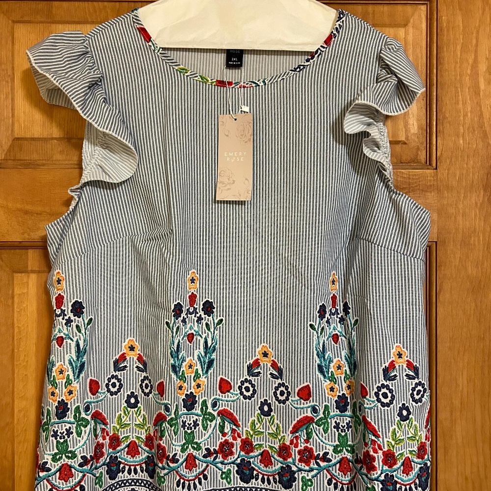 EMERY ROSE Plus Floral Print Ruffle Trim Blouse
